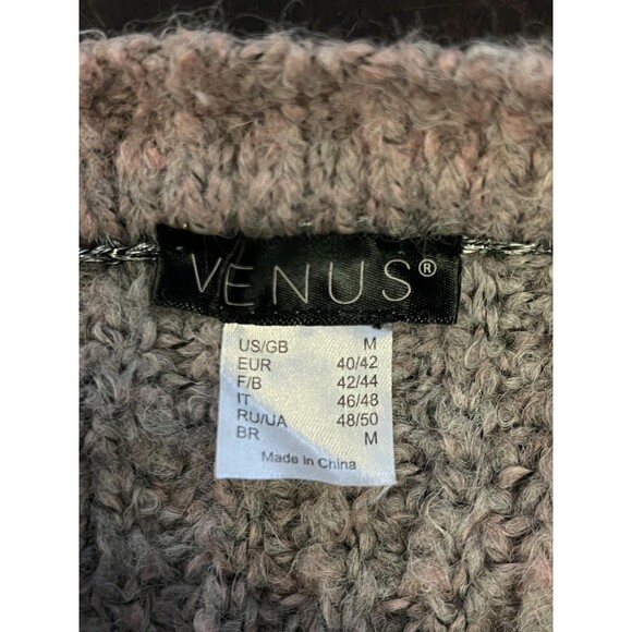 Venus Sweater Womens Medium Beige Gray Ombre Chunky Knit V Neck Cozy Pullover - Picture 7 of 8